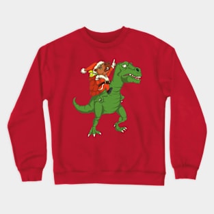 Santa Capybara Riding Dinosaur T Rex Crewneck Sweatshirt